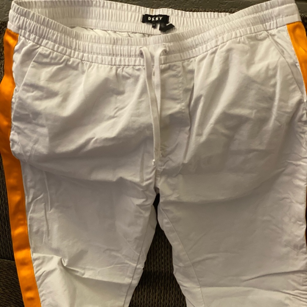 DKNY White Jogger Pants with Orange Stripes Legs